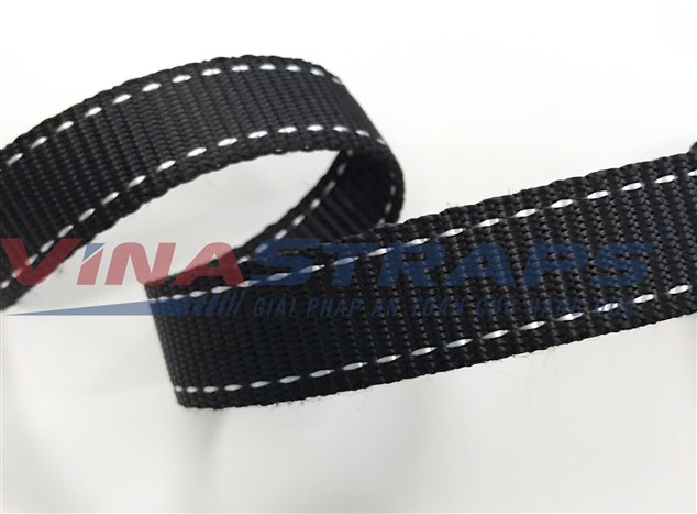 dây đai dệt poly bản 25mm màu đen sọc trắng